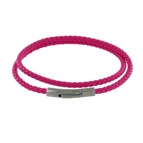 LES POULETTES BIJOUX - Herren Armband Double Turn Leder Geflochtene Runde Für 19cm Handgelenk - Fuchsia von LES POULETTES BIJOUX