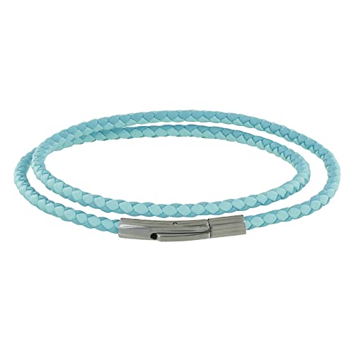 LES POULETTES BIJOUX - Herren Armband Double Turn Zweifarbig Leder Geflochtene Runde Für 19cm Handgelenk - Blauer Himmel von LES POULETTES BIJOUX