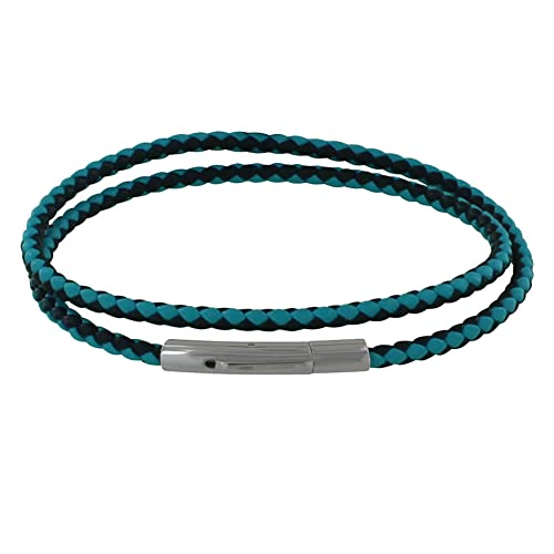 LES POULETTES BIJOUX - Herren Armband Double Turn Zweifarbig Leder Geflochtene Runde Für 19cm Handgelenk - Turquoise von LES POULETTES BIJOUX