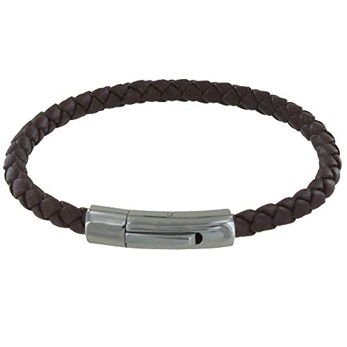 LES POULETTES BIJOUX - Herren Armband Einfach Leder Geflochtene Runde 19cm - Dunkelbraune von LES POULETTES BIJOUX