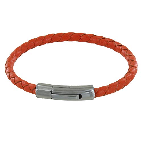 LES POULETTES BIJOUX - Herren Armband Einfach Leder Geflochtene Runde 19cm - Orange von LES POULETTES BIJOUX