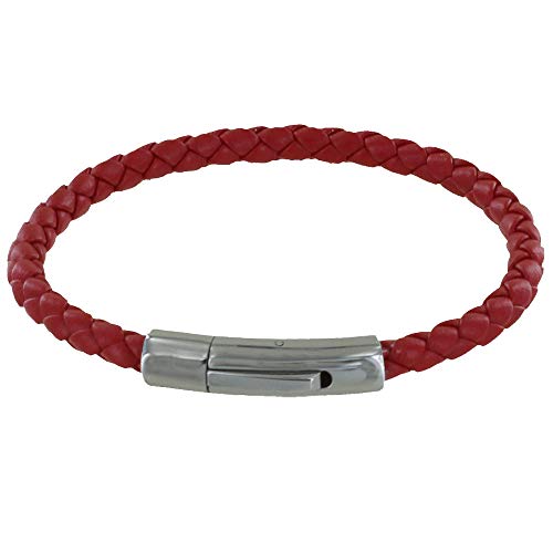 LES POULETTES BIJOUX - Herren Armband Einfach Leder Geflochtene Runde 19cm - Rote von LES POULETTES BIJOUX