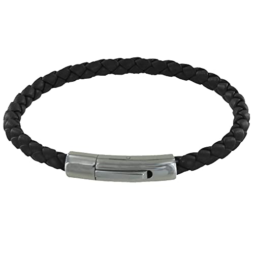 LES POULETTES BIJOUX - Herren Armband Einfach Leder Geflochtene Runde 19cm - Schwarz von LES POULETTES BIJOUX