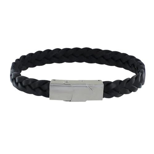 LES POULETTES BIJOUX - Herren-Armband Leder Schwarz Geflochtene Wohnung Stahl Schließe - taille 23 cm LES POULETTES BIJOUX - Herren-Armband Leder Schwarz Geflochtene Wohnung Stahl Schließe - taille 23 cm von LES POULETTES BIJOUX