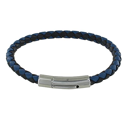 LES POULETTES BIJOUX - Herren Armband Zweifarbigem Leder Geflochtene Runde 19cm - Blau Navy von LES POULETTES BIJOUX