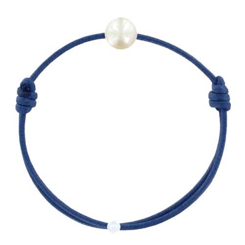 LES POULETTES BIJOUX - Kinder Armband - My First Pearl gewachste Schnur Armband - White Süßwasser Zuchtperlen 6-7 mm - Classics - Blau Jean von LES POULETTES BIJOUX