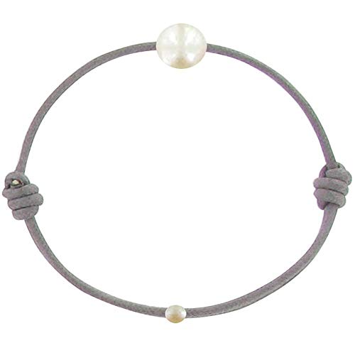 LES POULETTES BIJOUX - Kinder Armband - My First Pearl gewachste Schnur Armband - White Süßwasser Zuchtperlen 6-7 mm - Classics - Grau von LES POULETTES BIJOUX