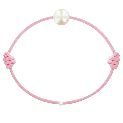 LES POULETTES BIJOUX - Kinder Armband - My First Pearl gewachste Schnur Armband - White Süßwasser Zuchtperlen 6-7 mm - Classics - Pink von LES POULETTES BIJOUX