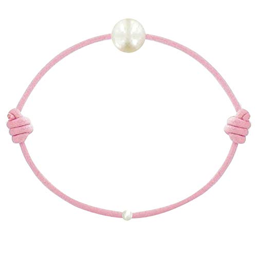 LES POULETTES BIJOUX - Kinder Armband - My First Pearl gewachste Schnur Armband - White Süßwasser Zuchtperlen 6-7 mm - Classics - Pink von LES POULETTES BIJOUX