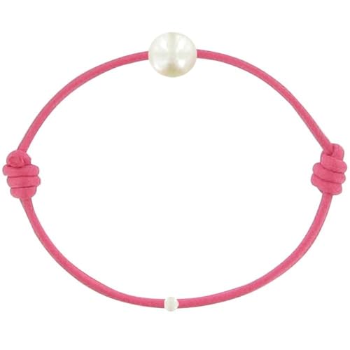 LES POULETTES BIJOUX - Kinder Armband - My First Pearl gewachste Schnur Armband - White Süßwasser Zuchtperlen 6-7 mm - Classics - Fuchsia von LES POULETTES BIJOUX