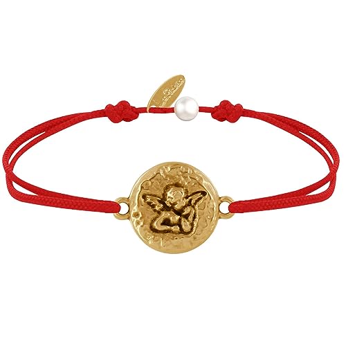 LES POULETTES BIJOUX - Link Armband Goldenem Messing Gehämmerte Runde Medaille Engel Raphael - Rote LES POULETTES BIJOUX - Link Armband Goldenem Messing Gehämmerte Runde Medaille Engel Raphael - Rote von LES POULETTES BIJOUX