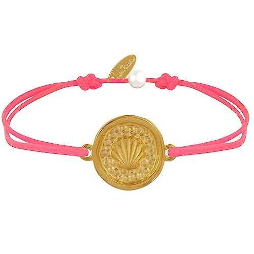 LES POULETTES BIJOUX - Link Armband Goldenem Messing Runde Medaille Muschel - Neon Rot von LES POULETTES BIJOUX