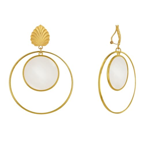 LES POULETTES BIJOUX - Mattem Messing Clips Ohrringe Blatt Kreis Durchscheinenden Farbigen und Ring - Beige von LES POULETTES BIJOUX
