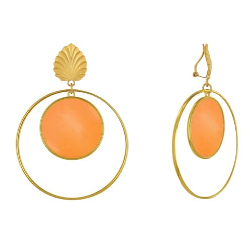 LES POULETTES BIJOUX - Mattem Messing Clips Ohrringe Blatt Kreis Durchscheinenden Farbigen und Ring - Orange von LES POULETTES BIJOUX
