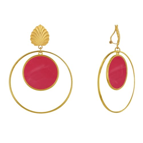 LES POULETTES BIJOUX - Mattem Messing Clips Ohrringe Blatt Kreis Durchscheinenden Farbigen und Ring - Rote von LES POULETTES BIJOUX