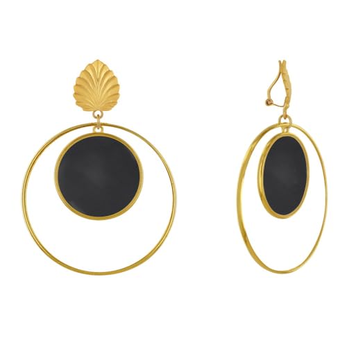 LES POULETTES BIJOUX - Mattem Messing Clips Ohrringe Blatt Kreis Durchscheinenden Farbigen und Ring - Schwarz von LES POULETTES BIJOUX