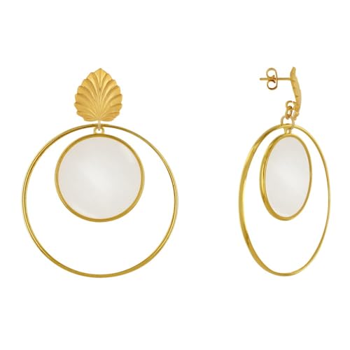 LES POULETTES BIJOUX - Mattem Messing Nagel Ohrringe Blatt Kreis Durchscheinenden Farbigen und Ring - Beige von LES POULETTES BIJOUX