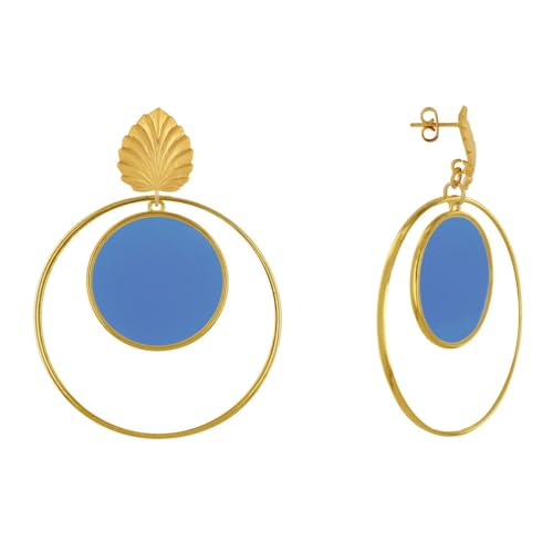 LES POULETTES BIJOUX - Mattem Messing Nagel Ohrringe Blatt Kreis Durchscheinenden Farbigen und Ring - Blau Navy von LES POULETTES BIJOUX