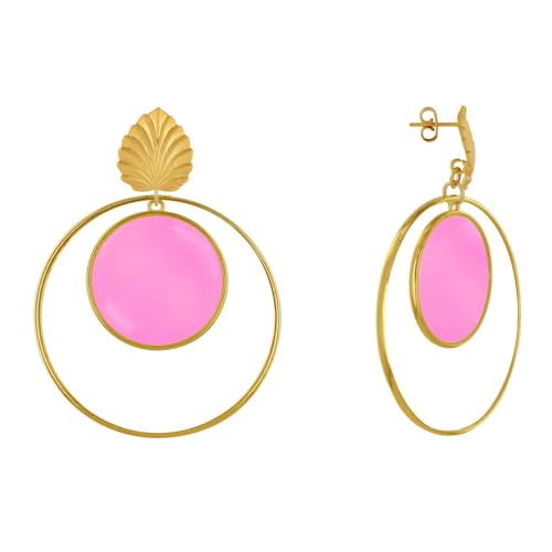 LES POULETTES BIJOUX - Mattem Messing Nagel Ohrringe Blatt Kreis Durchscheinenden Farbigen und Ring - Fuchsia von LES POULETTES BIJOUX