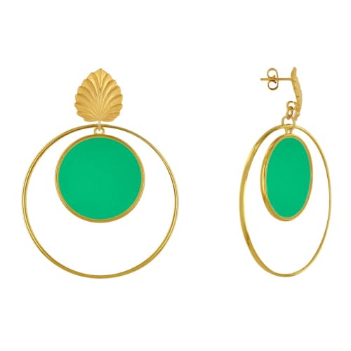 LES POULETTES BIJOUX - Mattem Messing Nagel Ohrringe Blatt Kreis Durchscheinenden Farbigen und Ring - Grün von LES POULETTES BIJOUX