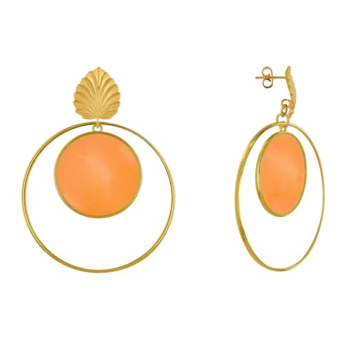 LES POULETTES BIJOUX - Mattem Messing Nagel Ohrringe Blatt Kreis Durchscheinenden Farbigen und Ring - Orange von LES POULETTES BIJOUX