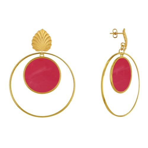 LES POULETTES BIJOUX - Mattem Messing Nagel Ohrringe Blatt Kreis Durchscheinenden Farbigen und Ring - Rote LES POULETTES BIJOUX - Mattem Messing Nagel Ohrringe Blatt Kreis Durchscheinenden Farbigen und Ring - Rote von LES POULETTES BIJOUX