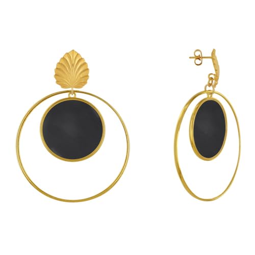 LES POULETTES BIJOUX - Mattem Messing Nagel Ohrringe Blatt Kreis Durchscheinenden Farbigen und Ring - Schwarz von LES POULETTES BIJOUX