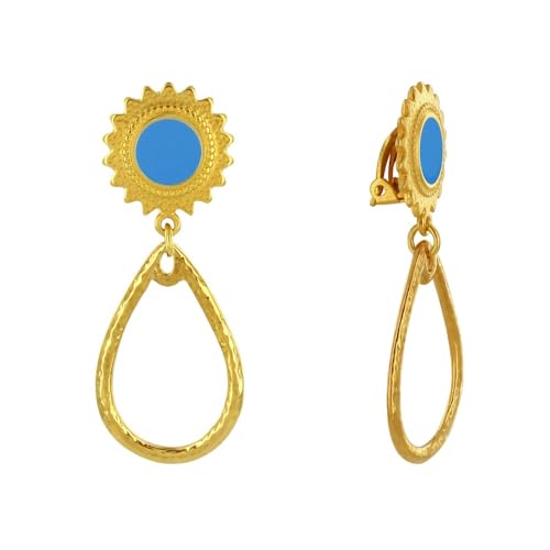 LES POULETTES BIJOUX - Messing Clip Ohrringe Emaillierten Sonne und Gehämmerten Tropfen - Blau LES POULETTES BIJOUX - Messing Clip Ohrringe Emaillierten Sonne und Gehämmerten Tropfen - Blau von LES POULETTES BIJOUX