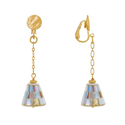LES POULETTES BIJOUX - Messing Klammer Ohrringe Kette und Mehrfarbigen Facettierten Perlmuttkegel - Gold von LES POULETTES BIJOUX