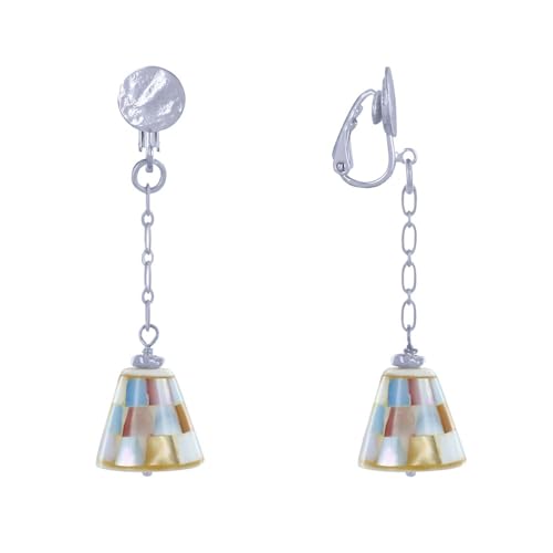 LES POULETTES BIJOUX - Messing Klammer Ohrringe Kette und Mehrfarbigen Facettierten Perlmuttkegel - Silber-Grau von LES POULETTES BIJOUX