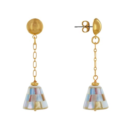 LES POULETTES BIJOUX - Messing Nägel Ohrringe Kette und Mehrfarbigen Facettierten Perlmuttkegel - Gold von LES POULETTES BIJOUX