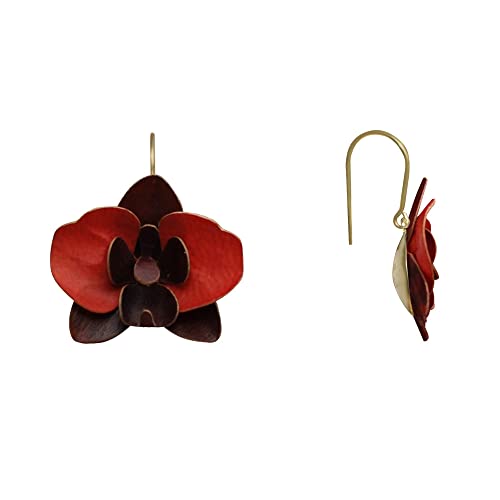 LES POULETTES BIJOUX - Messing Ohrringe Leder Orchidee - Rote von LES POULETTES BIJOUX