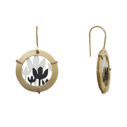 LES POULETTES BIJOUX - Messing Ohrringe Ring und Leder Blumen - Beige von LES POULETTES BIJOUX