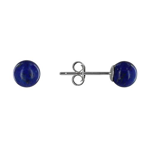 LES POULETTES BIJOUX - Rhodium 925 Silber Ohrringe Nagel und 6mm Rund Lapis Lazuli Perlen von LES POULETTES BIJOUX