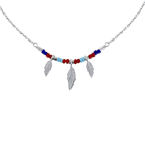 LES POULETTES BIJOUX - Silber Rhodium Halskette Kleine Feder und Perlen Blau Rot Türkis LES POULETTES BIJOUX - Silber Rhodium Halskette Kleine Feder und Perlen Blau Rot Türkis von LES POULETTES BIJOUX