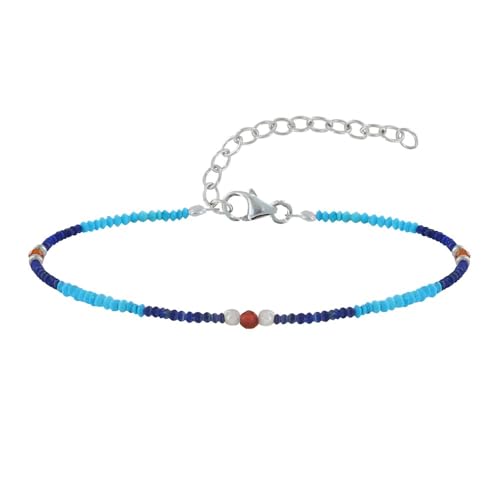 LES POULETTES BIJOUX - Silbernen Metall Armband Türkis Lapislazuli und Karneol Perlen M2 von LES POULETTES BIJOUX
