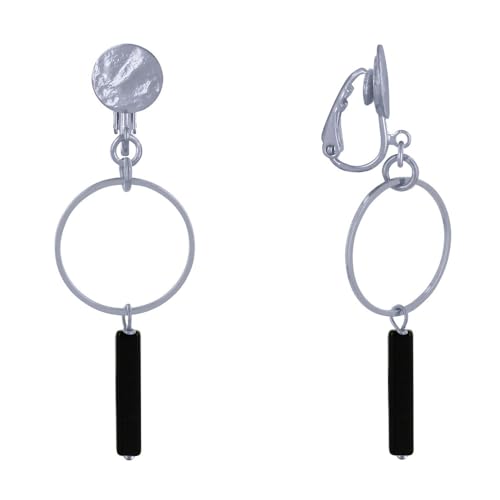 LES POULETTES BIJOUX - Silberner Metall Clip Ohrringe Kreis und Glänzenden Rechteckigen Perle - Schwarz von LES POULETTES BIJOUX