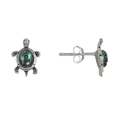 LES POULETTES BIJOUX - Sterling Silber 925 Ohrringe Schildkröte der Galapagos und Abalone Perlmutt Cabochon von LES POULETTES BIJOUX