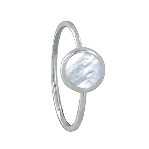 LES POULETTES BIJOUX - Sterling Silber 925 Ring Kleiner Elfenbein Perlmutt Rund - taille 54 (17.2) von LES POULETTES BIJOUX