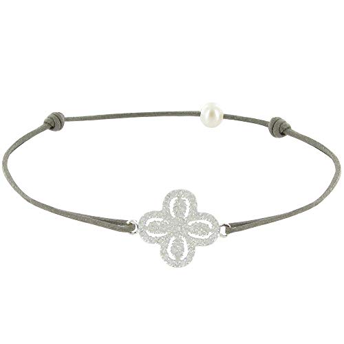 LES POULETTES BIJOUX - Sterling Silber 925 Blume Armband mit Strass Gewachste Baumwolle Verlinken - Classics - Grau LES POULETTES BIJOUX - Sterling Silber 925 Blume Armband mit Strass Gewachste Baumwolle Verlinken - Classics - Grau von LES POULETTES BIJOUX