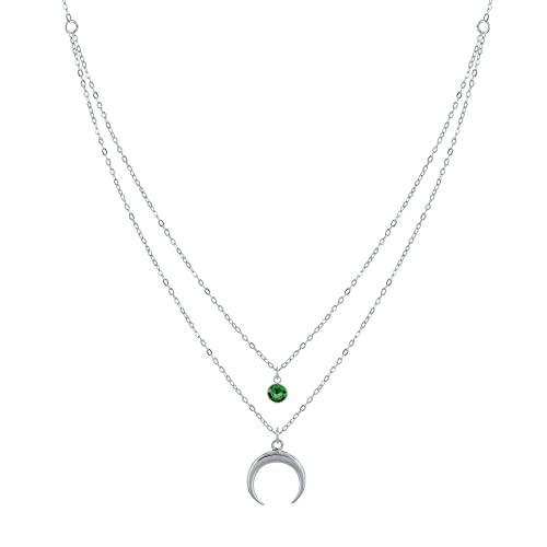 LES POULETTES BIJOUX - Sterling Silber 925 Doppelkette Halskette Mondsichel und Zirconia - Grün von LES POULETTES BIJOUX