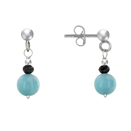 LES POULETTES BIJOUX - Sterling Silber Ohrringe Facettierter Schwarzer Diamant und Larimar Perlen von LES POULETTES BIJOUX