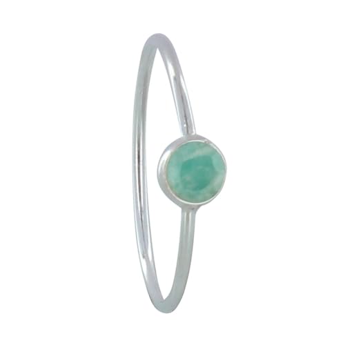 LES POULETTES BIJOUX - Sterling Silber Ring Kleiner Facettierter Amazonit Rund - grobe 54 (17.2) von LES POULETTES BIJOUX