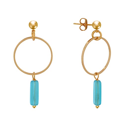 LES POULETTES BIJOUX - Goldene Ohrringe Kreis und Rechteckigen Perle - Turquoise von LES POULETTES BIJOUX