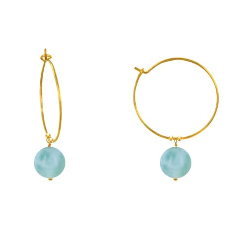 LES POULETTES BIJOUX - Vergoldet Ohrringe Reifen und Larimar-Perle von LES POULETTES BIJOUX