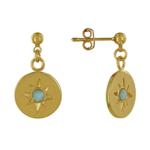 LES POULETTES BIJOUX - Vergoldet Ohrringe Runden Medaille Sternbild und Halbe Larimar Perle von LES POULETTES BIJOUX