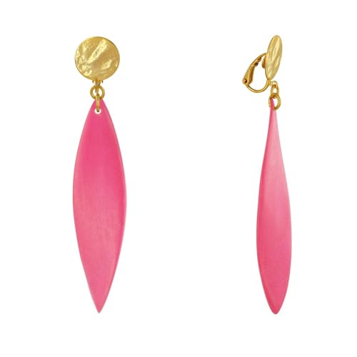 LES POULETTES BIJOUX - Vergoldetem Metall Clip Ohrringe und Langen Holzblütenblatt - Fuchsia von LES POULETTES BIJOUX