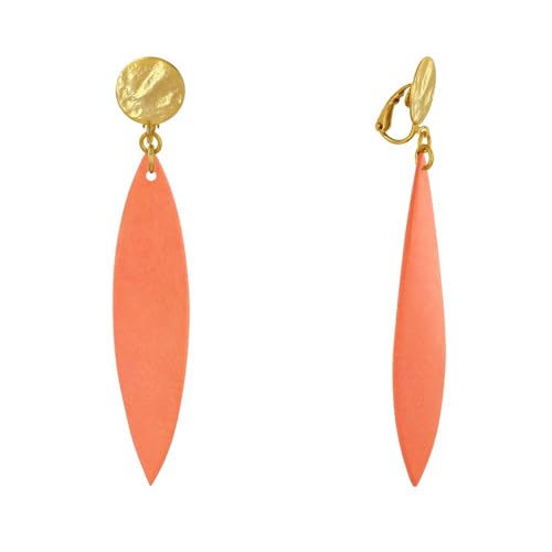 LES POULETTES BIJOUX - Vergoldetem Metall Clip Ohrringe und Langen Holzblütenblatt - Orange von LES POULETTES BIJOUX
