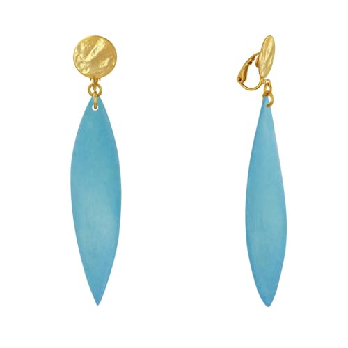 LES POULETTES BIJOUX - Vergoldetem Metall Clip Ohrringe und Langen Holzblütenblatt - Turquoise von LES POULETTES BIJOUX
