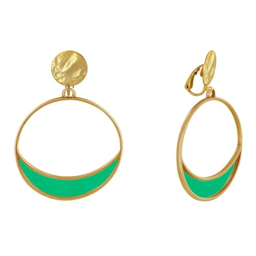 LES POULETTES BIJOUX - Vergoldetem Metall Klammer Ohrringe Kreis und Halbmond Durchscheinender Farbiger - Grün von LES POULETTES BIJOUX